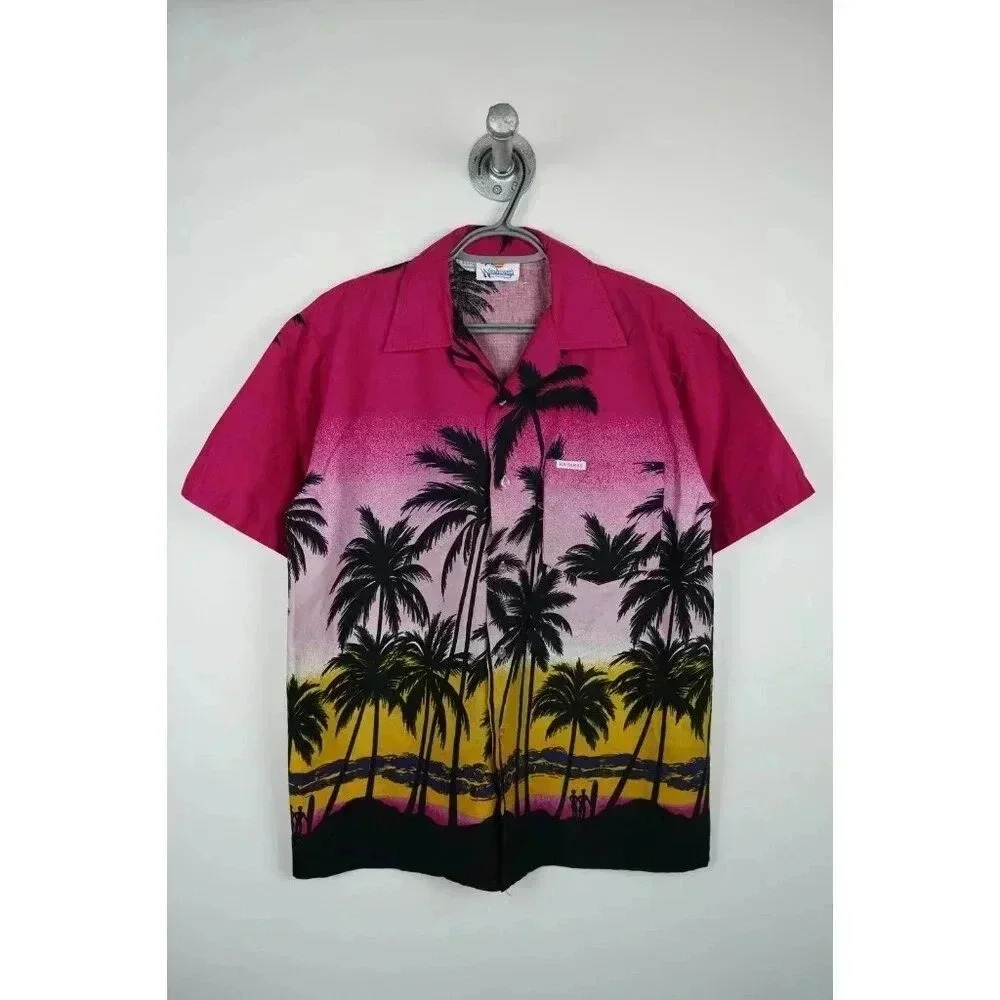 Vintage Hawaiian Shirt Men's Medium Pink Loose Fit Beach 90s #557